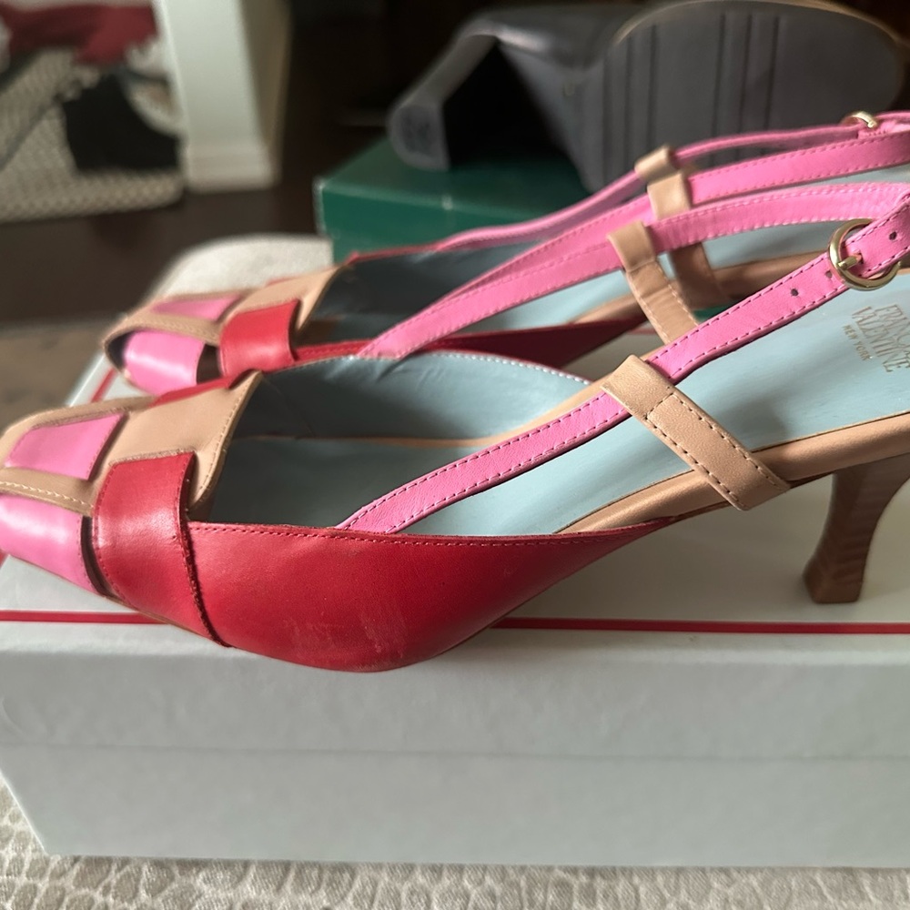 Frances Valentine Pink, Red, and Tan Heels - Picture 3 of 6